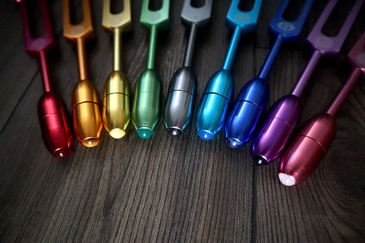 Myriad Melodies' 8pc Unweighted Chakra Tuning Fork Set For Working With The Bio-Field - Drawstring Pouches and Strikers, Sound Vibration