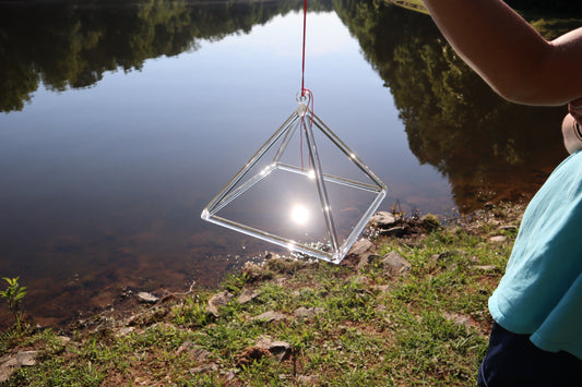 10” Clear Quartz Crystal Singing Pyramid Sound Vibration Musical Instrument With Carry Bag and Striker