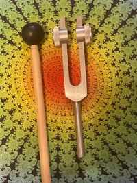 528 Hz Weighted Silver Solfeggio Tuning Fork For Vibration - Attenuator Handle Extender with 10mm Crystal