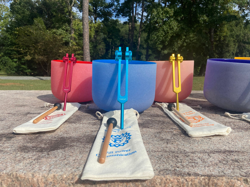 8" 432hz Luminous Chakra Bowl And Chakra Tuning Fork - 5 Cents Perfect Pitch - 99.99% Quartz Crystal Bowl, O-ring, Mallet