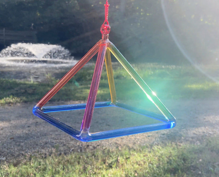8” Rainbow Quartz Crystal Singing Pyramid Sound Vibration Musical Instrument With Crystal Striker And Padded Carry Case