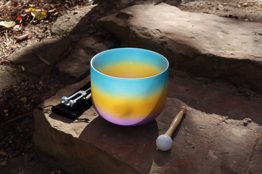 Agave - 432Hz 8" Throat Chakra G Note Crystal Singing Bowl - Mallet, Silver Padded Carry Case, 528 Hz Solfeggio Tuning Fork