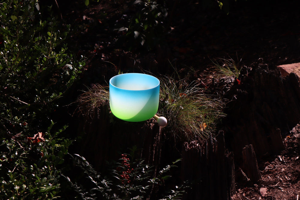 Earthly Heaven - 432Hz 8" Throat Chakra G Note Crystal Singing Bowl - Mallet, Padded Carry Case, 528 Hz Solfeggio Tuning Fork