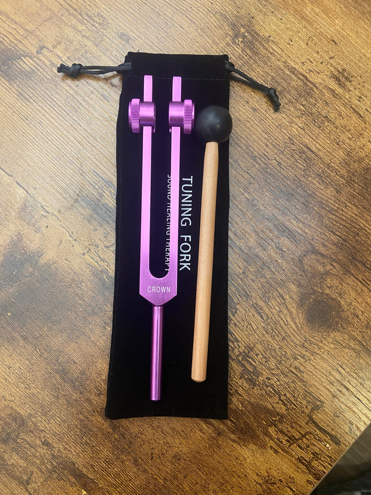 Crown Chakra Tuning Fork And High Vibrational 8" Crystal Singing Bowl 432HZ B-Note w/ Bag Bundle, Gift For Her
