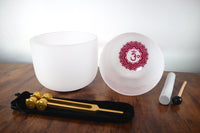 528 Hz Singing Bowl and 432 Hz Chakra Printed Bowl Bundle with Tuning Fork - 8” Bowl, 7” Bowl, Padded Carry Case, Suede Striker, and O-ring
