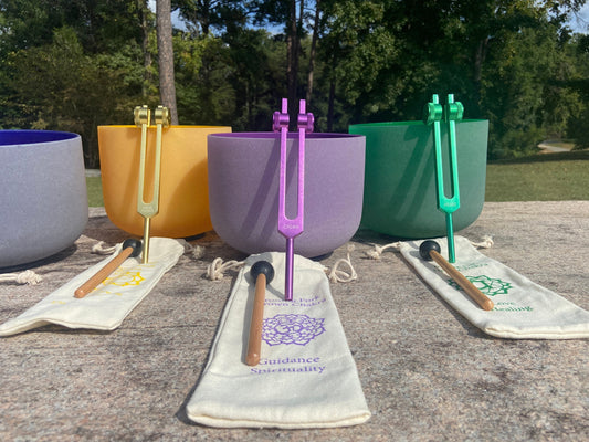 8" 432hz Luminous Chakra Bowl And Chakra Tuning Fork - 5 Cents Perfect Pitch - 99.99% Quartz Crystal Bowl, O-ring, Mallet