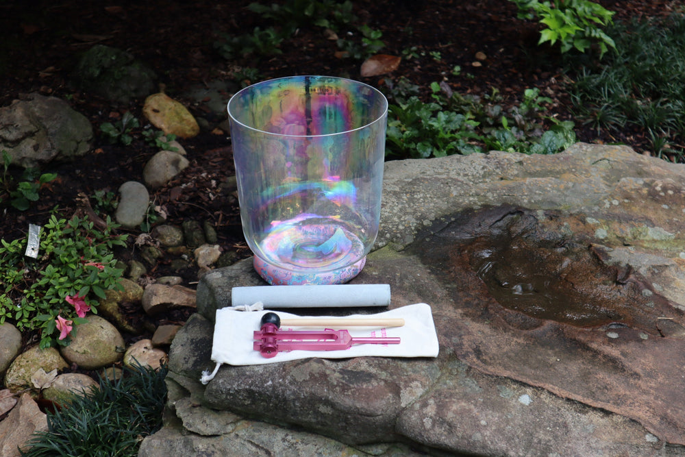 Clear Light - 432 Hz Perfect Pitch Clear Quartz 8" Singing Bowl - 3rd and 4th Octave, Suede Striker, O-Ring, and Padded Carry Case