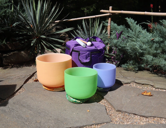 Myriad Melodies' Iridescent Light Partial Set Perfect Pitch 432 Hz - 3pc or 4pc - 1 Case, 1 Mallet, 1 Suede Striker,