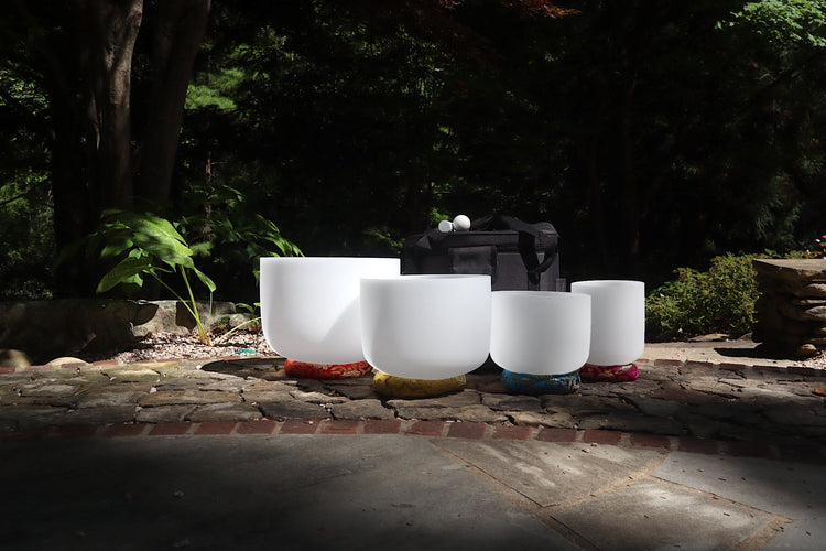 Myriad Melodies' Frosted White Partial Set Perfect Pitch (5 Cents) 432 Hz - 3pc or 4pc - 1 Black Case, 1 Mallet, 1 Suede Striker,