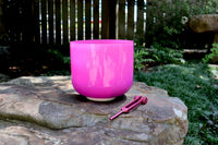 Pink Aura - Premium Clear 7" Crystal Singing Bowl and Tuning Fork , 432 Hz F-Note w/ Bag Bundle, 99% Quartz Crystal Bowl, Mallet, Case