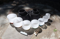 Myriad Melodies' Perfect Pitch (5 Cents) 432 Hz 6”-12" Quartz Crystal Singing Bowl 7pc Set With 2 Black Cases - 2 cases 2 Strikers 2 Mallets