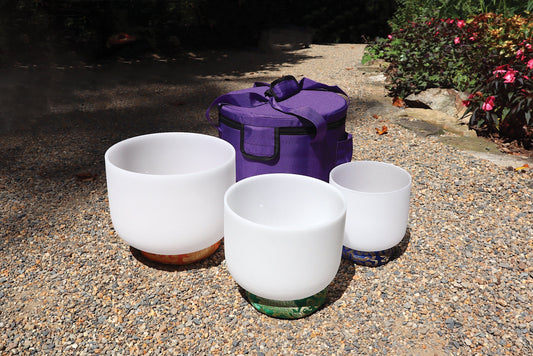 Myriad Melodies' Frosted White Partial Set Perfect Pitch (5 Cents) 432 Hz - 3pc or 4pc - 1 Case, 1 Mallet, 1 Suede Striker,