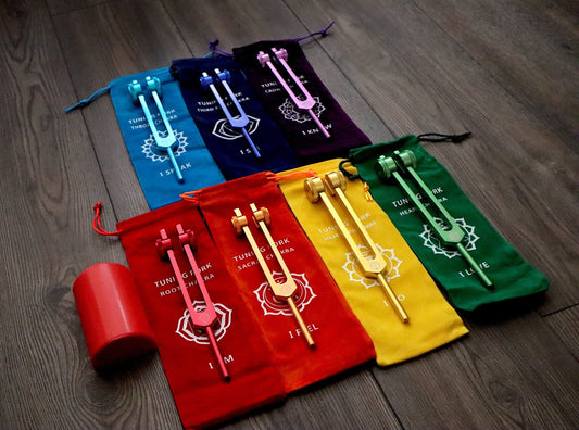 Mantra Tuning Forks - Professionally Tuned .25 - 7pc Chakra Set for Practicing Mantra, Chakra Balancing and Alignment, Sound Vibration