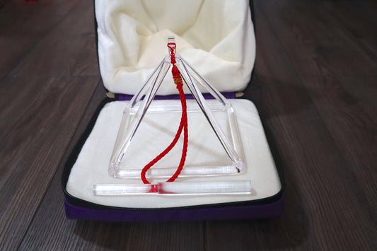 6” Clear Quartz Crystal Singing Pyramid Sound Vibration Musical Instrument With Crystal Striker And Padded Carry Case