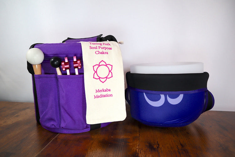 432 Hz Om Printed Heart Chakra 8” Crystal Singing Bowl and Soul Purpose Tuning Fork w/ Bag Bundle, Cushion, Mallet, Striker, Carry Case