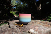 432hz Rainbow 8" Crystal Singing C Note Bowl, Flower of Life Carry Bag, O-Ring, Cushion, Mallet - Gift For Her