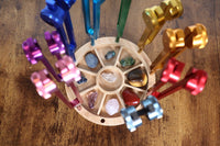 Tuning Fork Holder - 10pc Holder with Tumbled Gemstone - Professionally Crafted Bamboo with Chakra Symbols, Sound Vibration