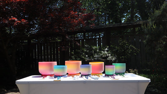 Myriad Melodies' Perfect Pitch (5 Cents) 432 Hz Rainbow Bowl Set - 10 Chakra Tuning Forks - 10 Crystal Attenuators - Protective Cases