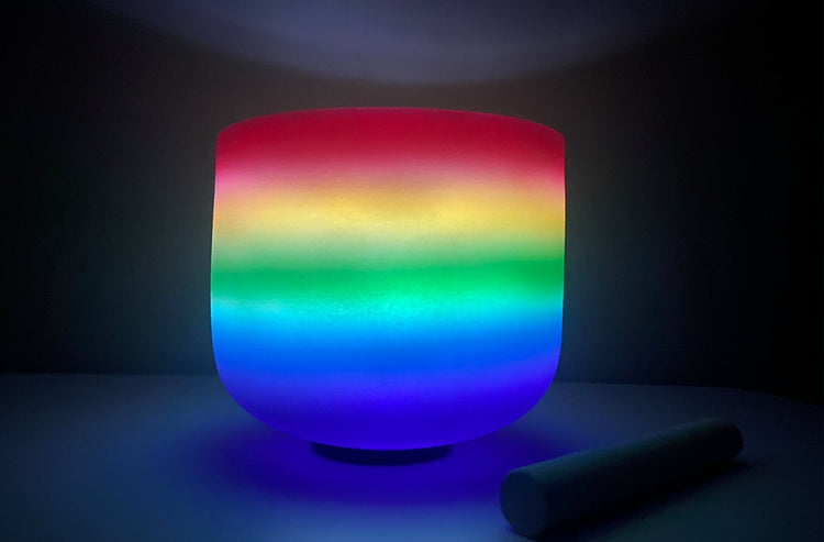 432hz Rainbow 8" Crystal Singing Bowl, Flower of Life Carry Bag, O-Ring, Mallet - Gift For Her