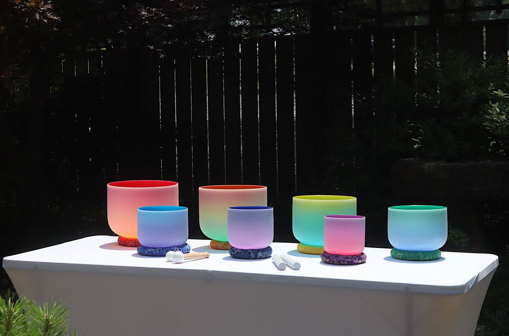 Myriad Melodies' Perfect Pitch (5 Cents) 432 Hz Chakra Light Singing Bowl Set - 2 Cases, Cushions, O-Rings, 2 Mallets 2 Strikers,