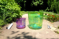 Cosmic Green and Purple - Premium Clear Crystal Singing Bowls w/ Tuning Fork - Perfect Pitch 432Hz F and B Note