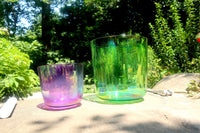 Cosmic Green and Purple - Premium Clear Crystal Singing Bowls w/ Tuning Fork - Perfect Pitch 432Hz F and B Note
