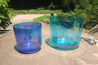 Cosmic Blue and Indigo - Premium Clear Crystal Singing Bowls w/ Tuning Fork - Perfect Pitch 432Hz G and A Note