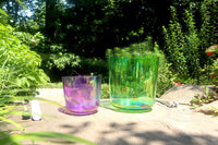 Cosmic Green and Purple - Premium Clear Crystal Singing Bowls w/ Tuning Fork - Perfect Pitch 432Hz F and B Note