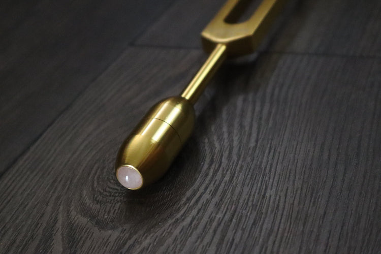 Gold Finish 174 Hz and 528 Hz Solfeggio Set Best Tuning Forks for Vibration - Attenuator Handle Extender with 10mm Crystal