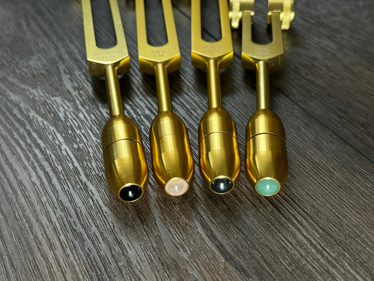 Myriad Melodies' Wellness Trio 528, 174, and Schumann 93.96 Tuning Fork Set - Attenuator Handle Extensions with 10mm Crystal
