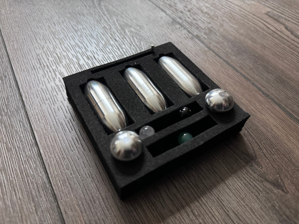 5pc Attenuator Kit - Crystal Attenuator Handle and Beads for Tuning Forks - Rose Quartz, Black Onyx - Meridian Lines, Massage, Biofield