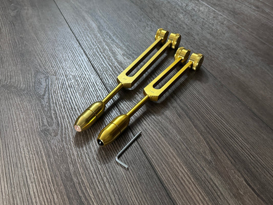 89Hz and 144Hz - Fibonacci, Golden Ration Tuning Fork Set - Gamma Binaural Beat Entrainment - Attenuator Handle Extender with 10mm Crystal