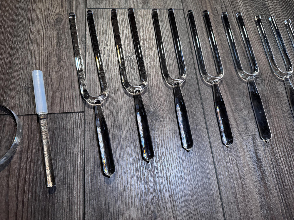 Myriad Melodies' 8pc Crystal Tuning Fork Set - 10mm - Notes CDEFGABC5, Crystal Vibration, Biofield, Sound Vibration