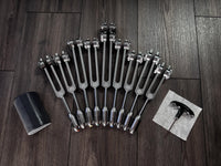 Myriad Melodies' Professionally Tuned .25 9pc Chakra Tuning Forks - Gray - Earth Star Chakra through Soul Star - Biofield, Sound Vibration