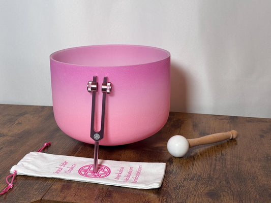 10" Heart Chakra F Note Bowl with 93.96 Schumann Tuning Fork - Perfect Pitch High Vibrational 432hz - Carry Bag, Biofield Vibration