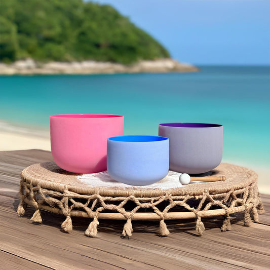 3pc Solfeggio Crystal Singing Bowl Set with Tuning Fork - 174 Hz, 285 Hz, 417 Hz Solfeggio Tones - Carry Case - Sound Vibration, Biofield