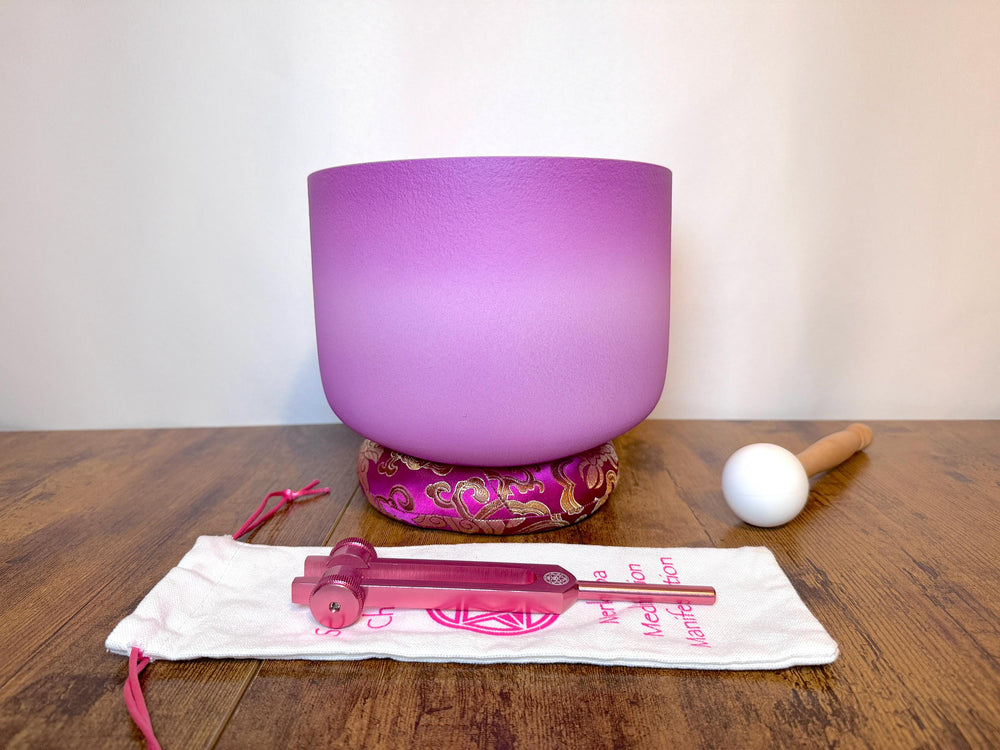 432hz High Vibrational F Note Heart Chakra Bowl with Soul Star (8th) Tuning Fork - Perfect Pitch - Carry Case, Mallet - Gift for Her
