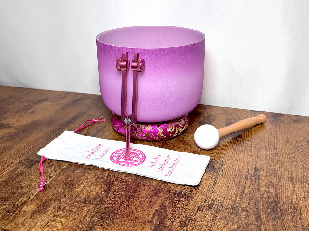 432hz High Vibrational F Note Heart Chakra Bowl with Soul Star (8th) Tuning Fork - Perfect Pitch - Carry Case, Mallet - Gift for Her