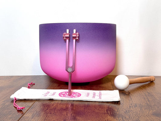 Purple Aura - 10" Crystal Singing Bowl and Soul Purpose Tuning Fork - 432 Hz Perfect Pitch F-Note w/ Bag Bundle, Mallet, Purple Case