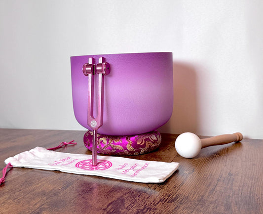 432hz High Vibrational F Note Heart Chakra Bowl with Soul Star (8th) Tuning Fork - Perfect Pitch - Carry Case, Mallet - Gift for Her