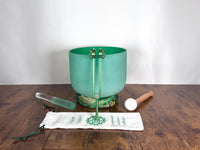 432 Hz 8" Heart Chakra Singing Bowl with Tuning Fork - Perfect Pitch F-Note Sound Bowl with Matching Color Cushion and Light Up Striker
