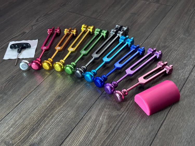 Myriad Melodies' Professionally Tuned .25 9pc Chakra Tuning Forks - Earth Star Chakra through Crown Chakra - Biofield, Sound Vibration