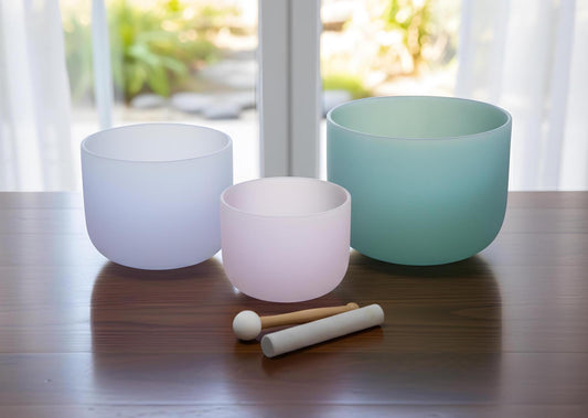 3pc Set Rose Quartz, Amethyst, Amazonite Gemstone Infused - Perfect Pitch 432Hz - Tuning Fork , Pink Cushions, Padded Case - Biofield