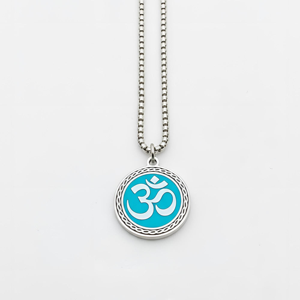 OM with Radiant Blue Mystical Beauty Charm Necklace: Unique Gift For Him or Her, Spiritual Symbols