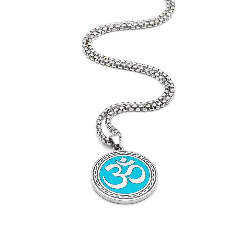 OM with Radiant Blue Mystical Beauty Charm Necklace: Unique Gift For Him or Her, Spiritual Symbols