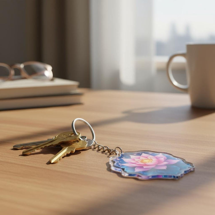 Lotus Flower Charm - Mystical Acrylic Keychain: Unique Gift For Him or Her, Spiritual Symbols
