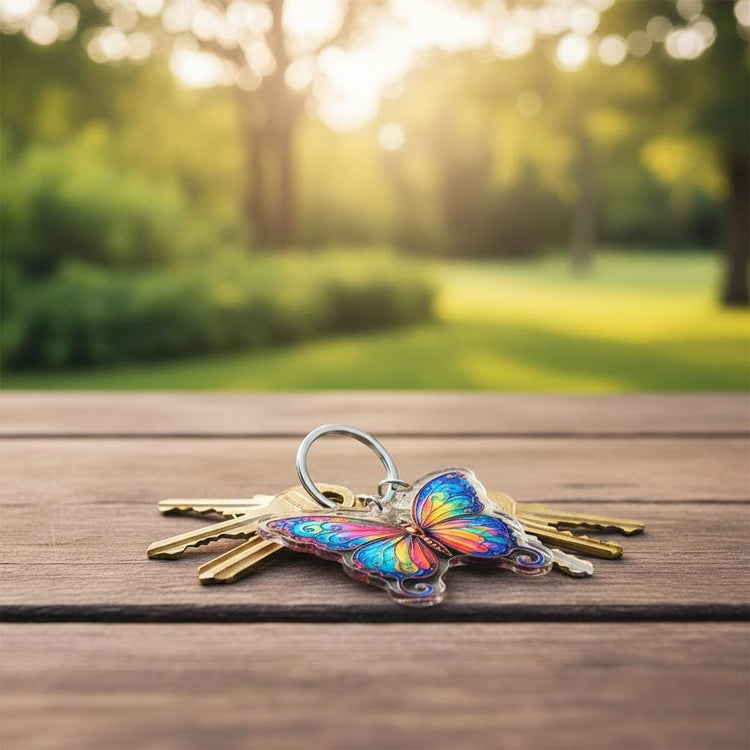 Golden Rainbow Butterfly Charm - Mystical Acrylic Keychain: Unique Gift For Him or Her, Spiritual Symbols