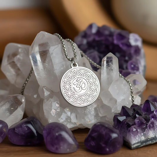 OM with Flower of Life Mystical Beauty Charm Necklace: Unique Gift For Him or Her, Spiritual Symbols