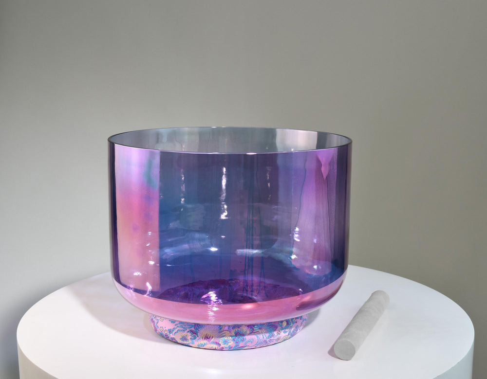 12" Aurora Premium Clear Crystal Singing Bowl w/ Tuning Fork, Suede Striker, Cushion, O-Ring, and Silver Padded Case
