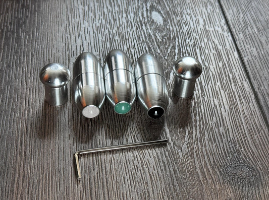 5pc Attenuator Kit - Crystal Attenuator Handle and Beads for Tuning Forks - Rose Quartz, Black Onyx - Meridian Lines, Massage, Biofield